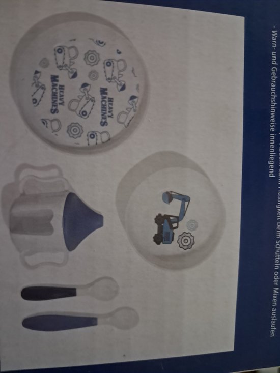 Lupilu Babyserviesset 5-delig - Blauw/wit - Robuust Kunststof - Drinkbeker met oren een schaalaanduiding van Lupilu