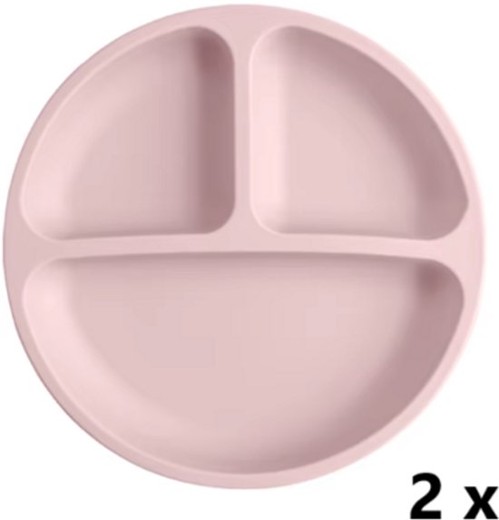 LuukyBB - 2 x Siliconen Bord Baby Kind - Licht Roze - Kinderbord Servies - Met 4 Zuignappen - Sterk - Dinerbord - Ontbijtbord - Vakjes Vakken - Microplastic BPA-vrij - Vakjesbord Zuignap - Babyservies Babybord Set Vakjesbord Kind Baby Kinderservies van Merkloos