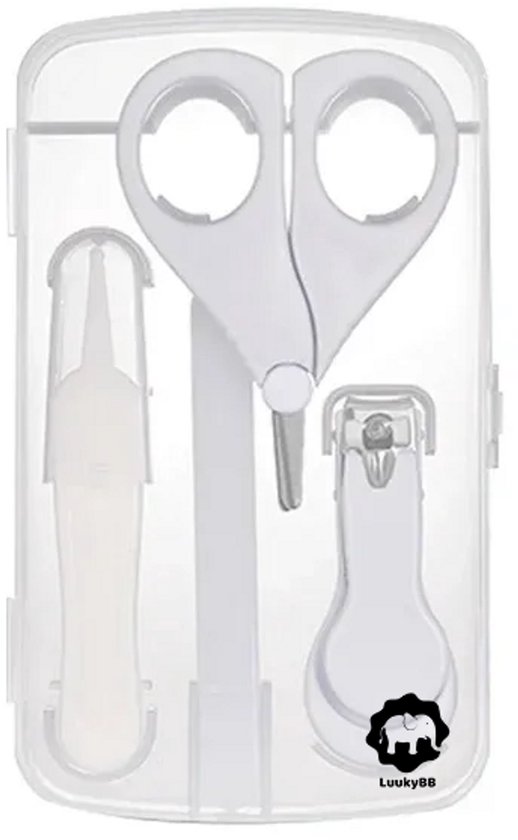 LuukyBB - Baby Witte Set 4 Stuks - Nagelvijl Nagelknipper Nagelschaartje - Complete Manicure Wit - Kraamzorg Kraamweek Nagelverzorgingsset - Nagelverzorging Baby's Peuters Nagelset - Nagel Schaar Knipper Vijl Glas Zand Zandvijl Nagels Duim Vijlen van LuukyBB