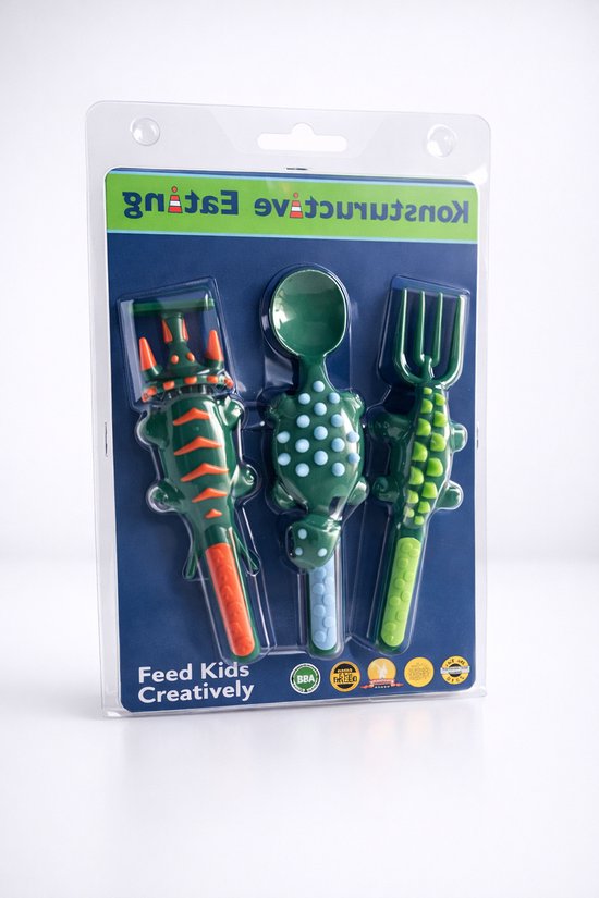 LuukyBB Montessorri Kinderbestek Set – 3 delig Oefenbestek Dinosaurs – Siliconen Plastic Bestekset Dino – Kinderen, Peuters, Kleuters, Baby's – Kinderservies Cadeau Jongens Meisjes – Vork Kinderservies Speelgoed