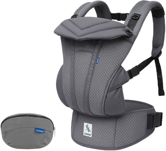 LUVION® Baby carrier ANDES Mountain Grey - Draagzak Baby - Ergonomische Buikdrager en Rugdrager - OEKO-TEX® Katoen - Donkergrijs van Luvion