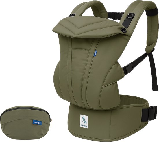 LUVION® Baby carrier ANDES Pine Green - Draagzak Baby - Ergonomische Buikdrager en Rugdrager - OEKO-TEX® Katoen - Groen van Merkloos