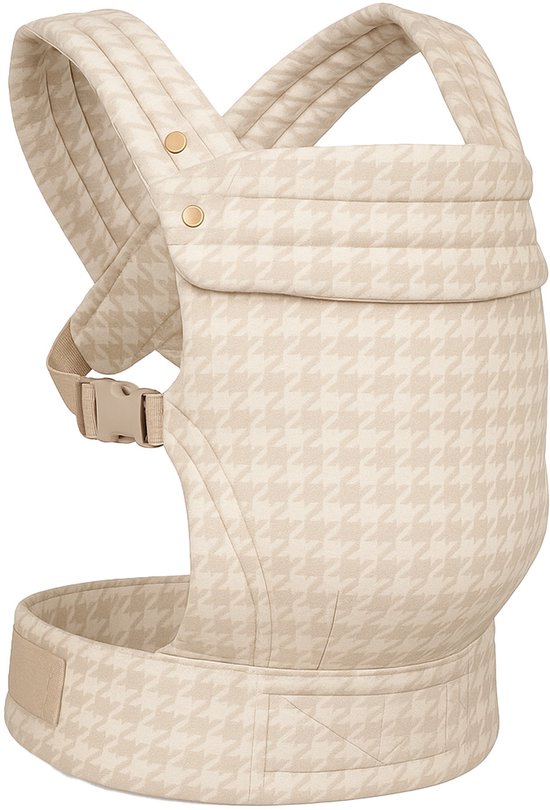 LUVION® Baby carrier MILANO Daylight Sand - Draagzak Baby - Ergonomische Buikdrager en Rugdrager - OEKO-TEX® Katoen - Beige met Hanenvoet Patroon van Luvion