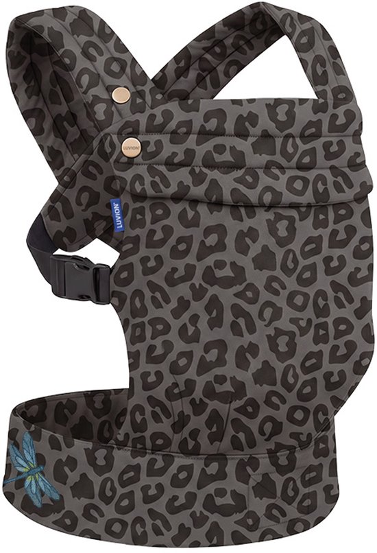 LUVION® Baby carrier MILANO Grey Leopard - Draagzak Baby - Ergonomische Buikdrager en Rugdrager - OEKO-TEX® Katoen - Grijs met Luipaard Patroon