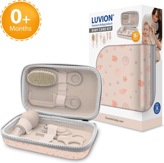 LUVION® Baby Verzorgingsset Roze - uitgebreide 8 delige geschenkset met baby verzorgingsproducten - Manicureset en nagelset met nagelknipper, nagelvijl en nagelschaartje - Borstel en kam voor de haarverzorging - Neuszuiger - Kraamcadeau Meisje van Luvion