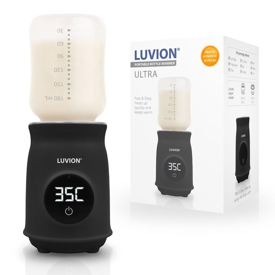 LUVION® Draagbare Flessenwarmer voor onderweg én thuis - Zwart - Geschikt voor o.a. Dr. Brown, Philips Avent, Difrax, Medela, Alvar, NUK, MAM en huismerk Kruidvat en Etos babyflessen - Draadloos je baby fles verwarmen van Luvion