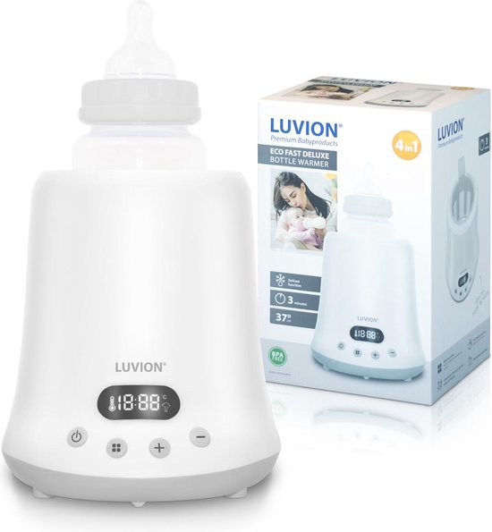 LUVION® Eco Fast Deluxe 4 in 1 Flessenwarmer - Verwarmt zeer snel - Sterilisator met stoomkap - Warmhouden en ontdooien van Luvion