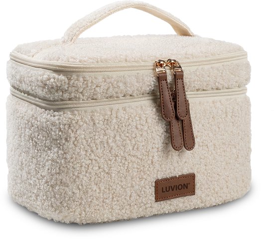 LUVION® Luxe Teddystof Borstvoeding Kolftas – Geïsoleerde Moedermelk Koeltas met Koelelement – Flessentas voor Onderweg - Moedermelk tot 12 uur Koel - Wit