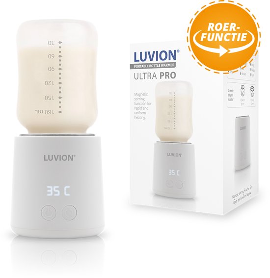 LUVION® Ultra Pro Draagbare Flessenwarmer - Wit - Speciale roerfunctie voor gelijkmatig opwarmen van borstvoeding en mixen van kunstvoeding - Geschikt voor nagenoeg alle merken babyflesjes - Onderweg draadloos je baby fles verwarmen