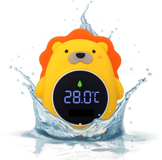 Luvonic® Badthermometer Baby – Digitale Waterthermometer met LED Display – Veilig & Oplaadbaar – Drijvend Bad Accessoire voor Baby’s - RGB - Leeuw