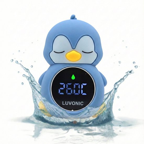 Luvonic® Badthermometer Baby – Digitale Waterthermometer met LED Display – Veilig & Oplaadbaar – Drijvend Bad Accessoire voor Baby’s - RGB - Pinguïn van Luvonic