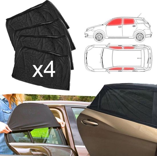 Luxe Auto Zonneschermen Set - Zonneschermen Voor & Achterramen - Zonwering Zijruit - UV Bescherming Autoramen - Zwart van Luxe