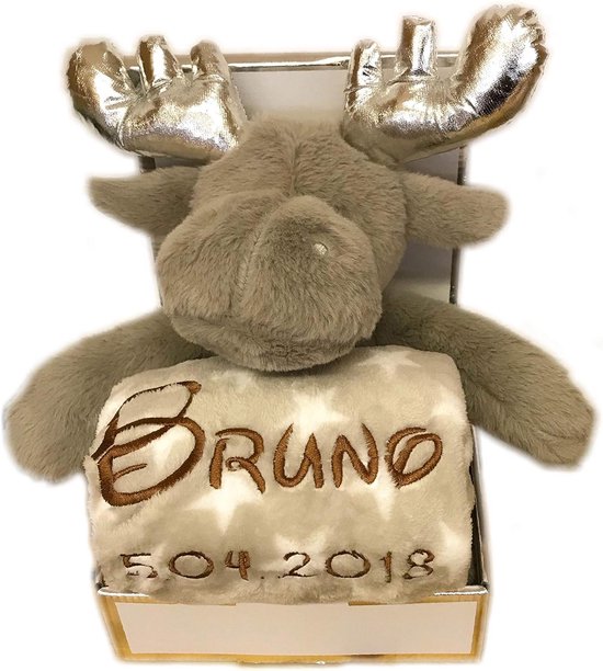 Luxe Baby Cadeauset met Naam en Geboortedatum Borduring - Knuffel en Dekentje van Pippeloentje