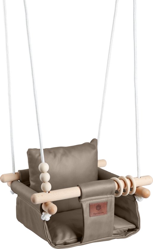 Luxe Baby / Kinder Schommel voor binnen of buiten! - Baby Swing Bruin - Schommelstoel inclusief Zachte Kussens, Veiligheidsriem en Bevestigingsmaterialen - Gemonteerd Verzonden! BEKEND VAN TV! van Flyer子