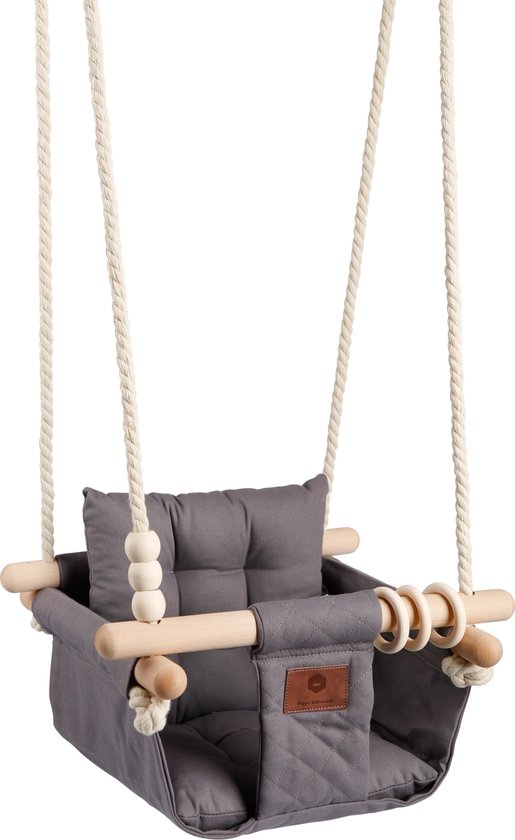 Luxe Baby / Kinder Schommel voor binnen of buiten! - Baby Swing Donker Grijs - Schommelstoel inclusief Zachte Kussens, Veiligheidsriem en Bevestigingsmaterialen - Gemonteerd Verzonden! BEKEND VAN TV! van Relaxdays