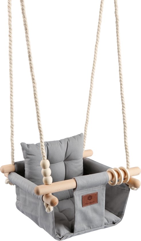 Luxe Baby / Kinder Schommel voor binnen of buiten! - Baby Swing Licht Grijs - Schommelstoel inclusief Zachte Kussens, Veiligheidsriem en Bevestigingsmaterialen - Gemonteerd Verzonden! BEKEND VAN TV! van Luxe