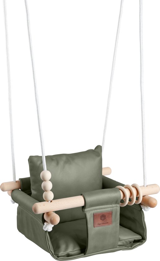 Luxe Baby / Kinder Schommel voor binnen of buiten! - Baby Swing Olijfgroen - Schommelstoel inclusief Zachte Kussens, Veiligheidsriem en Bevestigingsmaterialen - Gemonteerd Verzonden! BEKEND VAN TV! van Merkloos