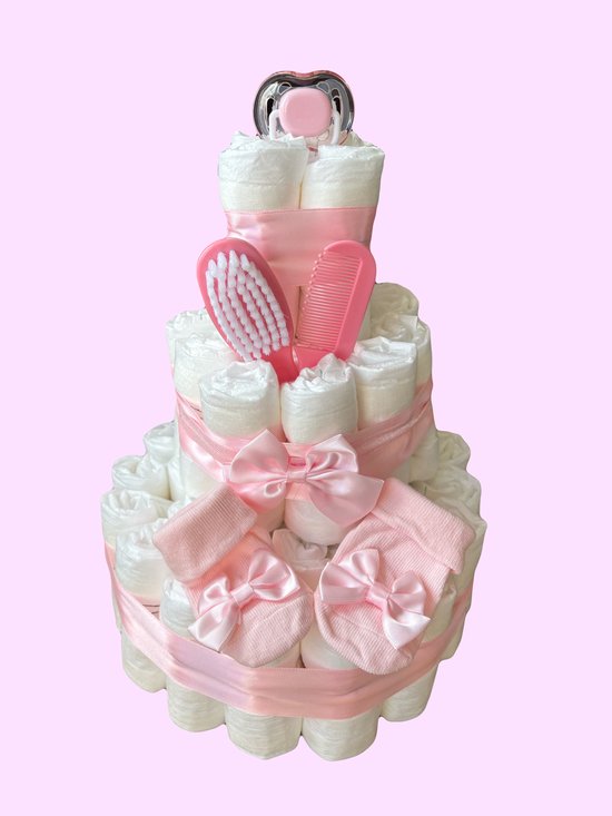 Luxe drie laagse luiertaart baby - voor meisje