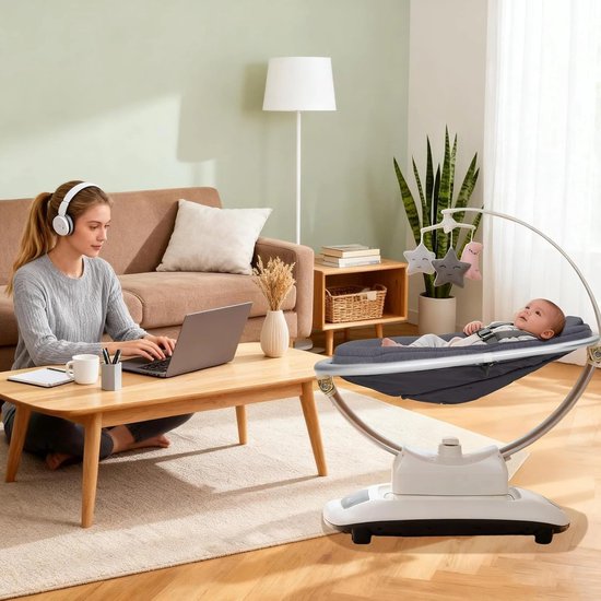 Luxe Elektrisch wipstoeltje voor baby – met afstandsbediening - 5D-schommeltechnologie - adaptieve standen en muziekfunctie van Merkloos