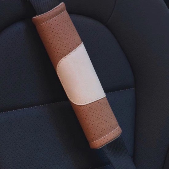 Luxe Gordel Covers - Set van 2 Gordelhoezen - Bruin Leather Look - Zachte Gordel Hoes Beschermer - Ook voor Kinderen - Geschikt voor alle automerken/ universeel - Auto Accessoires - Gordelhoes Gordelbeschermer van Luxe