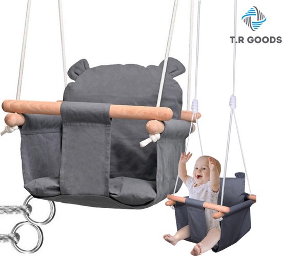 Luxe Houten Babyzitje - Babyschommel - Grijs - Schommel voor binnen