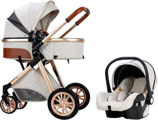 Luxe Kinderwagen 3 in 1 - Wandelwagen - Kinderwagen - Met Autostoel - Kinderwagen Maxi Cosi – Buggy 3 in 1 - Wit van Merkloos