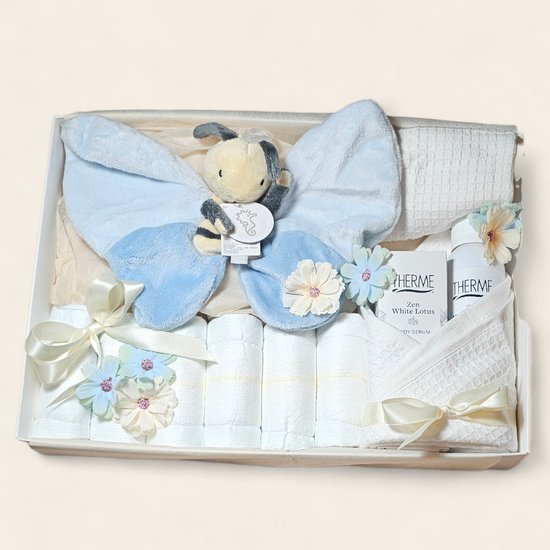 Luxe Kraamcadeau Baby en Mama – Cadeaubox met Happy Horse Knuffeldoekje, Luiers en Therme Zen van Merkloos
