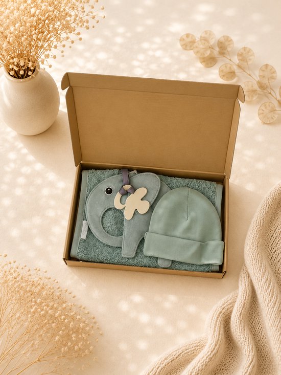 Luxe Kraamcadeau Baby Jongen & Meisje – Mutsje, Slab en Speendoekje – 100% Katoen – Kraamcadeau Neutraal – groen – Origineel babyshower cadeau / Kraamcadeau