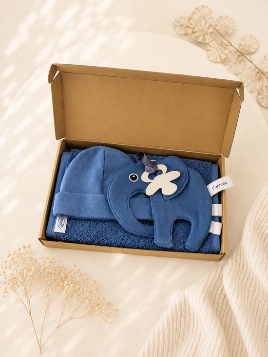 Luxe Kraamcadeau Baby Jongen – Mutsje, Slab en Speendoekje – 100% Katoen – Kraamcadeau Neutraal – blauw – Origineel babyshower cadeau / Kraamcadeau
