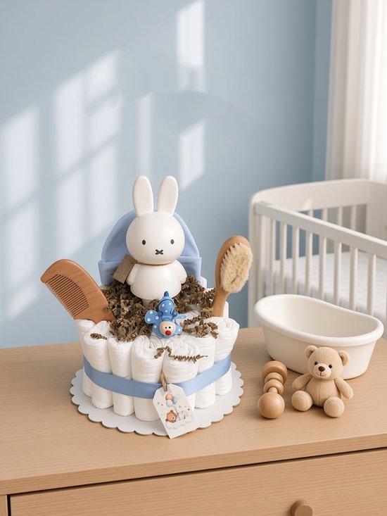 Luxe Luiertaart 29 stuks - Grote knuffel - kraamcadeau - Hawsaz.nl Cadeau - 25 luiers newborn - Babycadeau - Babygeschenkset - Babyshower - Gepersonaliseerde - Nijntje Verzorging - Baby muts