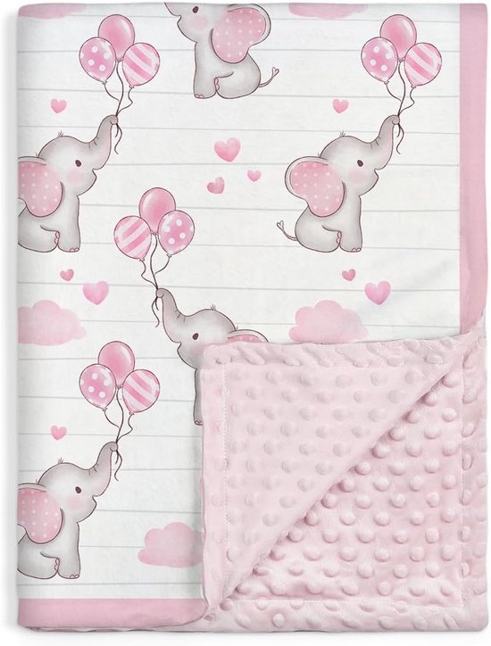 Luxe Minky Plaid Olifant voor Kinderen - Zacht & Warm Baby Deken 75x100 cm - Kraamcadeau Meisje