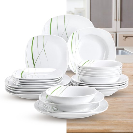 Luxe Serviesset- 24 delig – 6 persoons – Porselein - Bordenset – Dinner platen – Dessertborden - Soepplaat - Kom - Wit