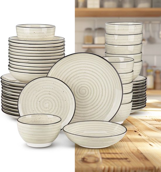 Luxe Serviesset – 48 delig – 12 persoons – Porselein - Bordenset – Dinner platen – Dessertborden - Kommen - Soepbord - Beige
