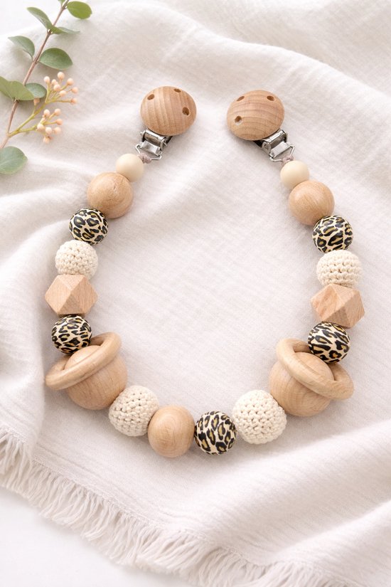 Luxe Speenkoorden - wagenspanner luipaard - creme - jongen - meisje - kraamcadeau - baby shower cadeau - geboortecadeau van Merkloos
