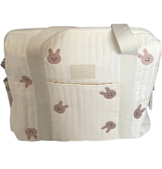 Luxegoed® Luiertas Rugzak, Verzorgingstas voor aan de kinderwagen en Buggy – Schoudertas – Konijntjes van Luxegoed