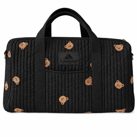 Luxegoed® Luiertas Rugzak, Verzorgingstas voor aan de kinderwagen en Buggy – Zwart - Schoudertas – Beertje - XL