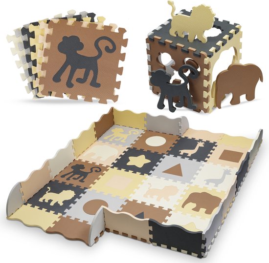 Luxema Speelmat Baby Foam - Speelkleed Baby - Babygym - Foam Puzzelmat - Extra dik 1,4 cm - 52-delig met 8 Figuren in 6 kleuren - Met Opbergtas - Kraamcadeau van Luxe