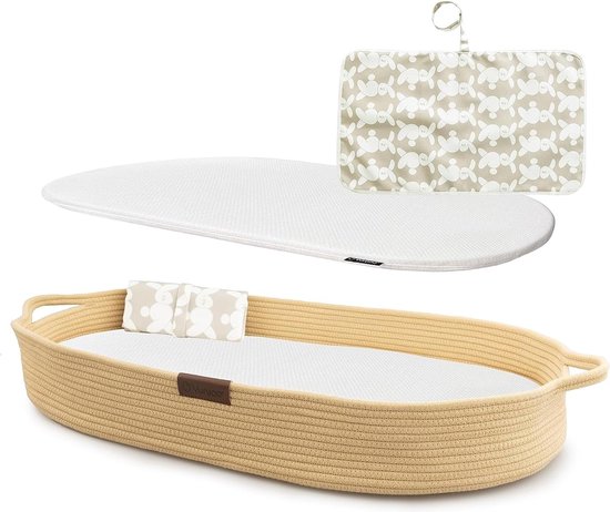 Luxiba - Babyluiermand met extra reis-luieronderlegger, Schuimrubberen aankleedmat en Waterafstotende overtrek, Katoenen touw-Moses-mand, opzet voor Commode, boho-kinderkamerdecoratie van Luxiba