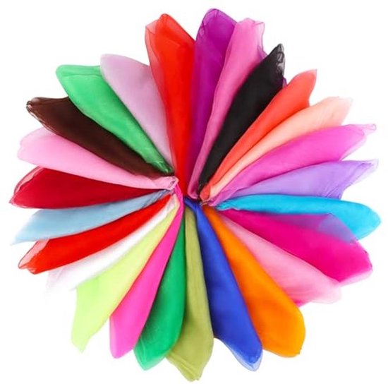 LWMTT 24 stuks jongleerdoeken, kleurrijke doeken voor baby's, 60 x 60 cm, chiffondoeken, zijden doeken, babyvierkant, jongleerdoeken voor dansen, jongleren, sensorisch, dansdoeken, kindershow van Merkloos