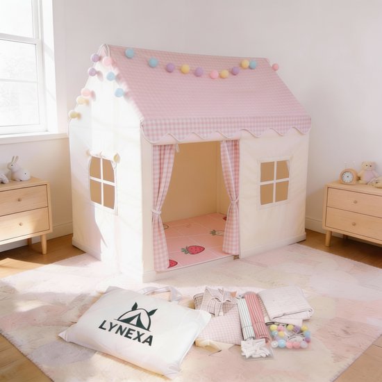 LYNEXA® - Speeltent - Kindertent - Speelhuis - Speeltent meisjes - Speeltent jongens - Speelhuisje binnen - Incl. Zachte Mat, Verlichting, Opbergtas – Roze
