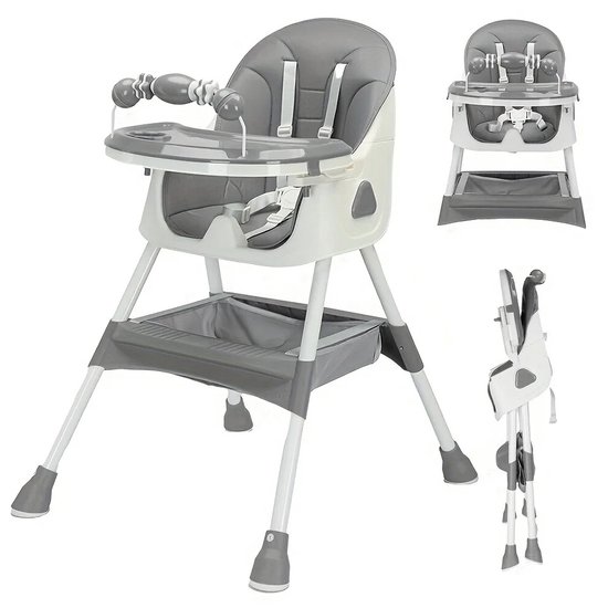 Lynly - Opvouwbare kinderstoel 6 maanden en ouder grijs - voor peuter voor baby - babystoel voor aan tafel - baby stoel met tafel