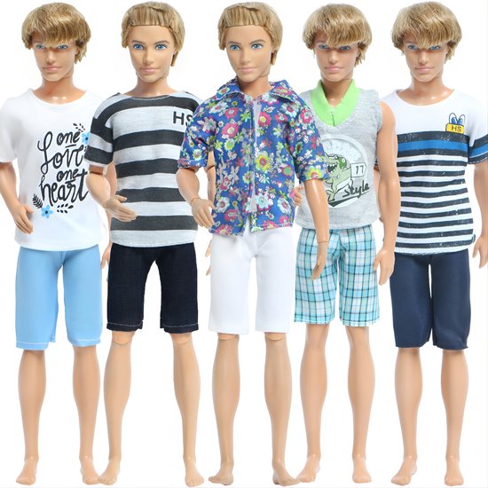Lynn’s poppenkleertjes - Set ‘Adam’ - Geschikt voor Ken van Barbie pop - Set van 5 outfits - Kleding voor modepoppen - Cadeauzakje van Merkloos