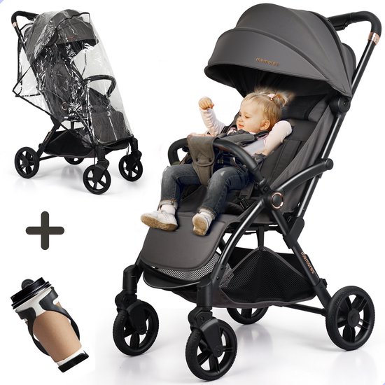 M2 Memores Plooibuggy Grijs - Buggy Inklapbaar Inclusief Regenhoes, Bekerhouder en Tassenhaken - Peuter -Extra licht & Compact voor Vliegtuig, Auto & OV - Extra Veilig en Wendbaar door Grote Massieve Wielen - Tot 4 jaar - Kinderwagens - Wandelwagen van M2 Memores