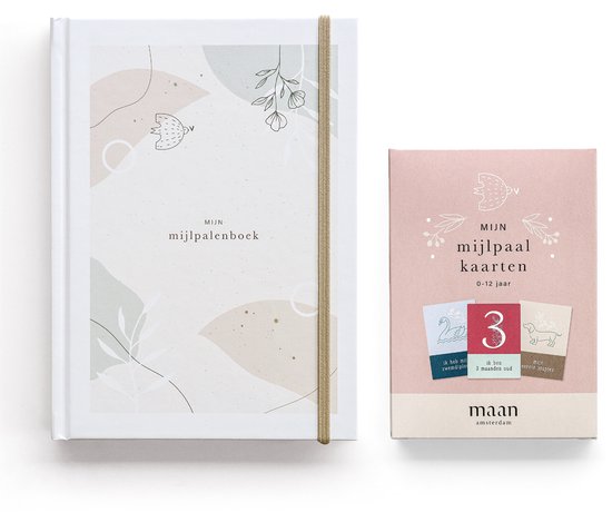 Maan Amsterdam - Set mijlpaalkaarten + mijlpalenboek - Invulboek voor alle belangrijke momenten van 0 t/m 12 jaar - Dagboek inclusief 50 mijlpaalkaarten van Maan Amsterdam