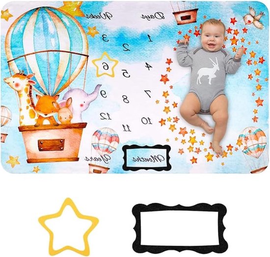 Maanddeken mijlpaal met maand aanduiding voor jongens en meisjes - cadeau voor moeders en kinderen - uniseks - zacht en dik - groot formaat (100 x 150 cm)