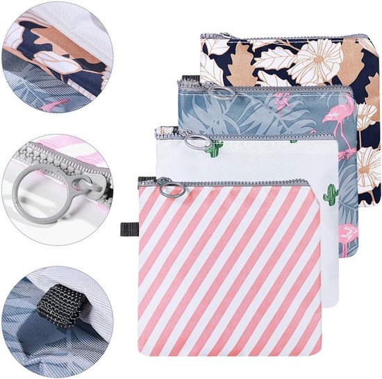 Maandverband Make-Up Tasje - Tasje voor Onderweg - Tasje - Opbergtas - Doosje - Tampon - Luier - Luiertas - 4 stuks menstruatiezakken - schattig maandverband van Mopoin