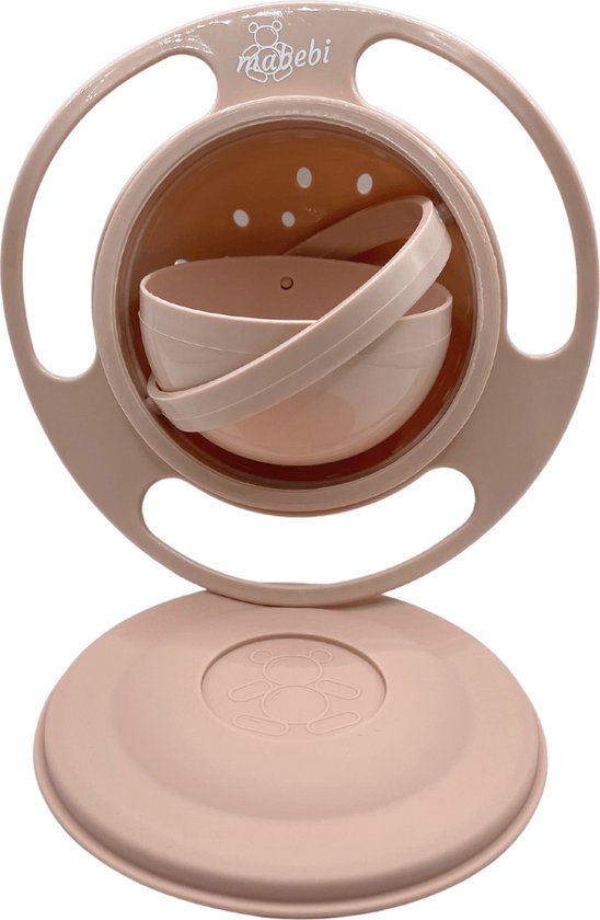 Mabebi - 360° Oefenkom - Snackkom voor baby en kind - Baby eetbord - Eetbakje met deksel - Snoepkom met handvaten - Baby cadeau - Kraam cadeau - Roze Premium van Mabebi