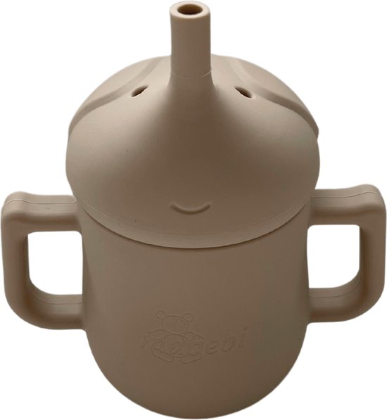 Mabebi - Drinkbeker met rietje - Oefenbeker - Trainingsbeker - Drinkbeker met handvaten - Drinkbeker olifant - Beige van Mabebi