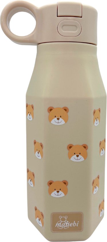 Mabebi - Drinkfles met kliksysteem 350 ml - Lekvrije drinkfles voor kinderen - Waterfles voor onderweg - Siliconen drinkfles met rietje - Schoolbeker - Beer Beige van Mabebi