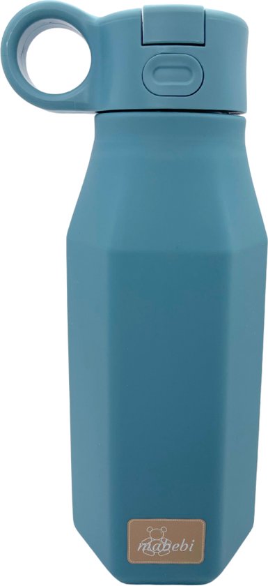 Mabebi - Drinkfles met kliksysteem 350 ml - Lekvrije drinkfles voor kinderen - Waterfles voor onderweg - Siliconen drinkfles met rietje - Schoolbeker - Premium blauw van Mabebi